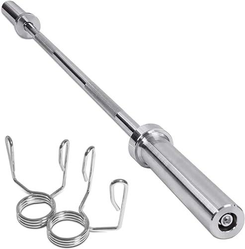 MAXSTRENGTH Olympic 2 Barbell Bar With Spring Lock Collars ideal for Weight Lifting Bodybuilding Chrome Mens Workout Fitness Training Heavy Duty Exercise Equipment - 1.2m (Approx. 4ft)
