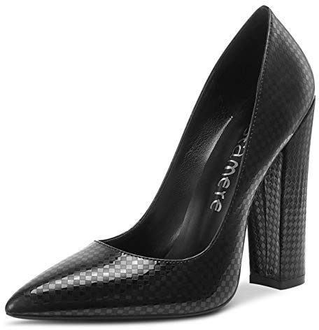 Castamere Escarpins Femme Bout Pointu Bloc Talon 12CM High Heel Shoes Noir Damier Chaussures EU 41