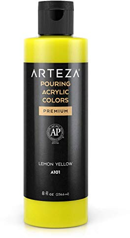 Arteza Acrylic Pouring Paint, 8 oz (236 ml), A101 Lemon Yellow, High-Flow Acrylic Paint, No Mixing Needed, Paint for Pouring on Canvas, Glass, Paper, Wood, Tile, and Stones