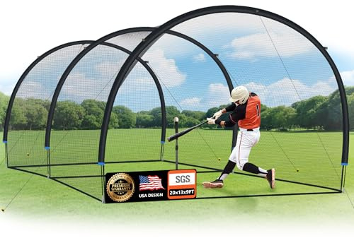 ORIENGEAR Baseball Batting Cage for Backyard, Hitting Cages, Baseball and Softball Training Equipment, Backyard Hitting and Pitching Practice Net, 20 x 13 x 9 ft, Open Ended
