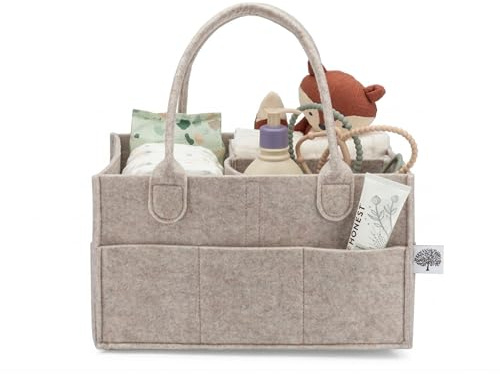 Parker Baby Diaper Caddy - Nursery Storage Bin and Car Organizer for Diapers and Baby Wipes - Oatmeal, Regular