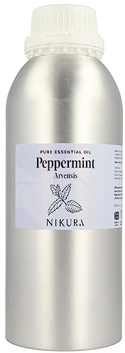 Nikura Peppermint Essential Oil (Arvensis) - 1 kg | Perfect for Repelling Spiders, Rats, Mice, Bugs, Ants | Great for Hair, Headaches Relief, Energy Boost, Skin, Candle Making | Vegan & UK Made