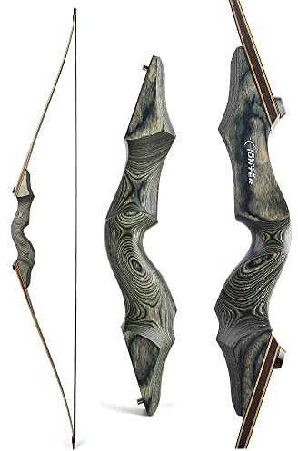 60 Inch Black Hunter Takedown Longbow 20-60lbs Traditional Wood Longbows Right Hand and Left Hand American Hunting Longbow for Outdoor Hunting Shooting