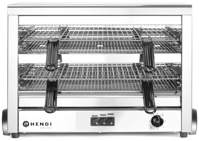 HENDI Quartz Salamander, MAXI, Salamander Grill, Überbackgerät, Quarz-Infrarotheizelement, 2 verchromte Roste (530x340mm), GN 1/1, 400V, 4500W, 685x396x(H)452mm, Edelstahl