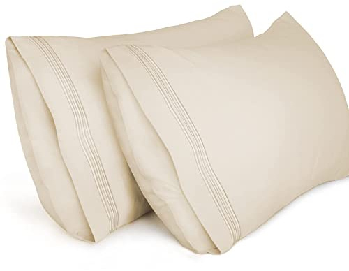 Lirex 2-Pack Fundas de Almohada 1800 Hilos, Fundas de Almohada de Microfibra Suave Cepillada, Transpirables sin Arrugas y Lavables a Máquina (50x90 cm, Beige)