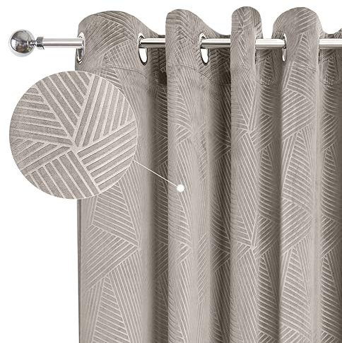 Emma Barclay Midnight - Embossed Velvet Woven Thermal Blackout Eyelet Curtains (Stone, Width 46 x Drop 54 (116 x 137cm)