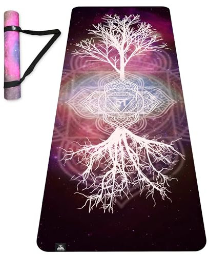 𝑯𝑰𝑮𝑯𝑻𝑶𝑷 Hot Yoga Mat with Strap Non-Slip 6mm Thick, Premium Suede & TPE Chakra Design (72”x24”) Yoga, Hot Yoga, Pilates and Sweaty Workout