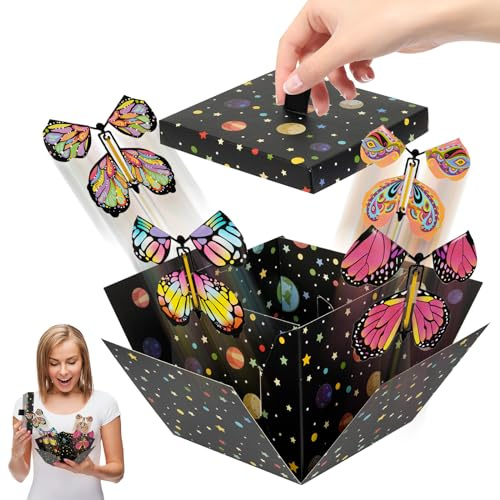 Boîte Cadeau, Surprise Explosion Boîte, Papillon Volant Magique, Emballage Cadeau, pour Boite Cadeau Noel, Fêtes, Anniversaires