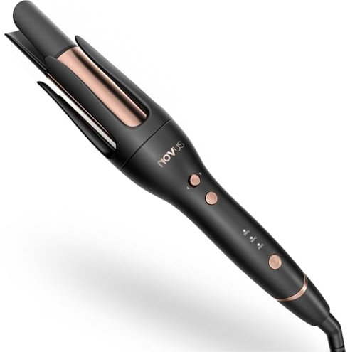 NOVUS rizador de pelo automático, varita rizadora giratoria de anti-quemaduras, dirección ajustable, recordatorio de tiempo, apagado automático, 3 ajustes de temperatura, no apto para cabello corto