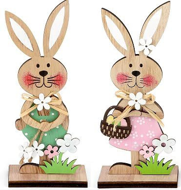 DAHI Coniglio Pasquale in Legno, Decorazioni Pasquale in Legno, Coniglietti Pasquali Decorativi, Decorazione Pasquale (A-2 Pezzi)