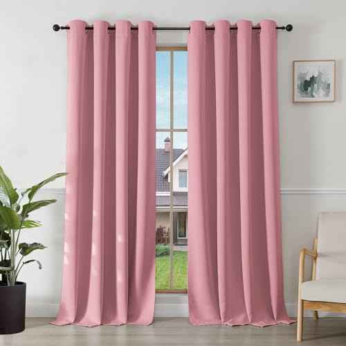 Joydeco Blackout Curtains for Bedroom 55 x 94 Inch, Eyelet Thermal Insulated Energy-saving Drapes for Room Darkening Light Filtering, Long Window Treatments 94 Inch Drop, 2 Panels - Dream Pink