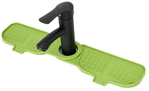 QPR4X5AQ95P2HQO6J8 - Alfombrilla antisalpicaduras rotativa para fregadero de cocina y baño - Bandeja recuperadora de mango de grifo de silicona, estera de drenaje separable detrás del