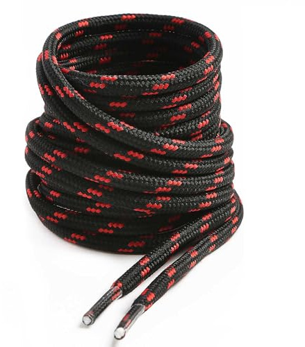 VSUDO Cordones de Botas Negros 90 cm, Cordones Resistentes para Botas de Montaña (1 Par-Negro con Punto Rojo-90cm)