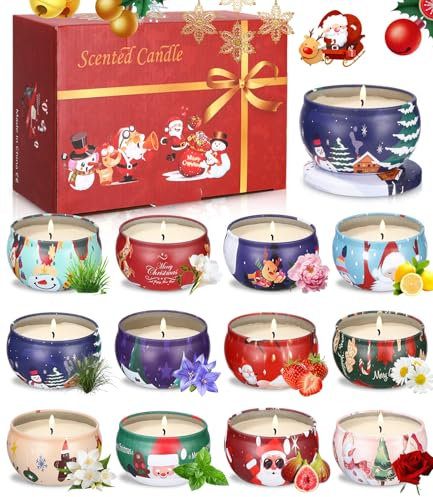 12 Stück Duftkerze Weihnachten Geschenk set,Weihnachtskerze Duftkerzen Geschenkset,Christmas Candle,Kleine Geschenke für Frauen,Weihnachtsgeschenke für Frauen,Kerzen Geschenk für Weihnachten