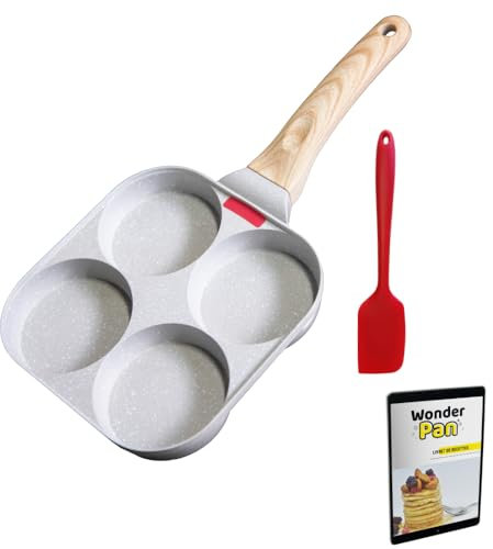 MYBO TV WONDER PAN Poêle 4 Compartiments - Antiadhésive - Tout Feux Dont Induction - Couvercle en Verre - Spatule en Silicone - Livret de recette disponible TÉLÉCHARGEABLE - POELE A PANCAKES