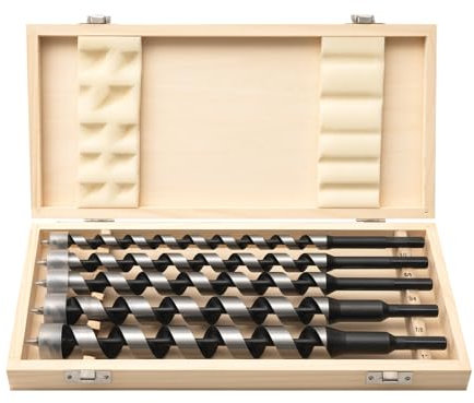 5-Piece Auger Drill Bit for Wood, Long Drill Bit Set, Hex Shank 3/8-Inch, 12inch Long Auger Drill Bit Set, 1/2, 5/8, 3/4, 7/8,1
