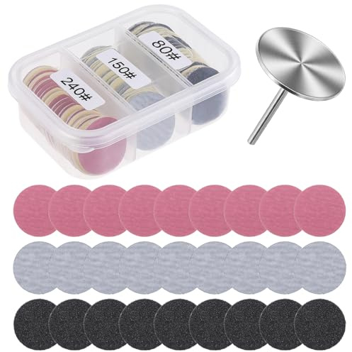 61 PCS Sanding Paper Discs with Metal Nail Drill Bit 25mm Pedicure Disc Replacement Sanding Discs Bits Foot Sandpaper Discs #80#150#240 Grits for Manicure Pedicure Electric Remover Dead Skin Callus