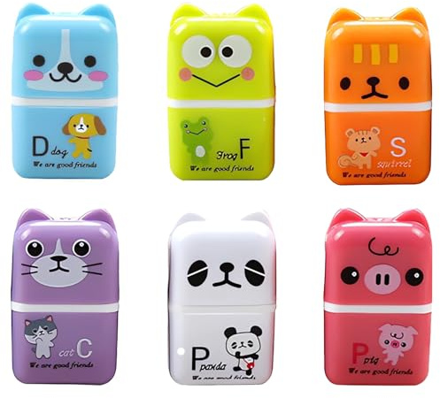 DHWEKU Simpatica gomma da cancellare per bambini, 6 pezzi, cartone animato, animale, in gomma, per bambini, con rulli da rasatura, astuccio con motivo animale, gomma per bambini, regalo per feste e