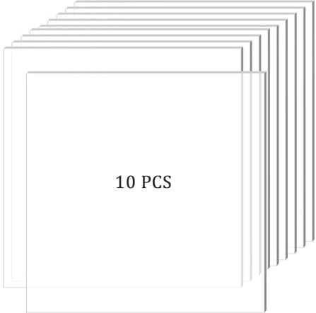 Lot de 10 plaques en verre acrylique, plexiglas, plaque acrylique transparente (20 x 20 cm), plaque en plastique de 1 mm pour le bricolage, les cadres photo, la peinture et les expositions de projets