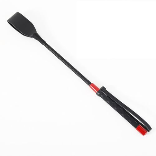 Fuwok Leather Riding Crop and Whip with Leather Keeper (Black-red-45cm)