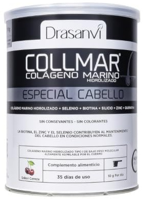 Drasanvi Collmar körsbärshår, 350 g, hydrolyserat havskollagen 5 000 mg + keratin + biotin + zink + kisel, underhåll av tunt och svagt hår | 35 dagars leverans