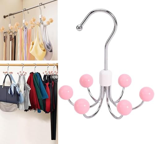 Multipurpose Space Saving Hangers for Closet, 360°Swivel Closet Hangers, Purse Organizer, Hat Holder, Belt Organizer, Tie Rack, Bra Hanger, Handbag Organizer, Scarf Hanger for Closet (Pink)