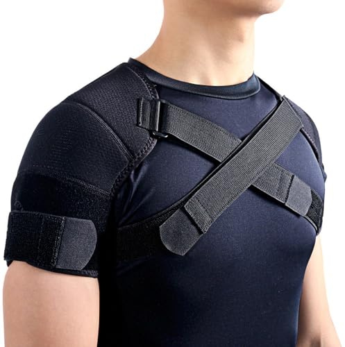 Kuangmi Dubbelt axelstöd med remmar, justerbar stödväska för båda axlarna, skyddande axelbandage för sport, träning och återhämtning, 3XL