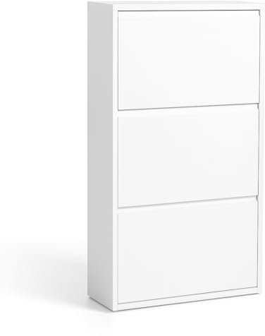 formood 3 Tier Metal Shoe Cabinet – Slim 15cm Wall Mounted Storage Cupboard with Pulldown Doors, Holds 6–9 Pairs, Modern Hallway & Entryway Organiser - Matte White