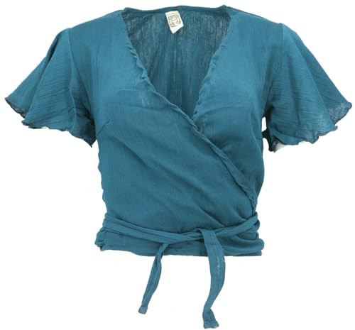 GURU SHOP Boho - Blusa avvolgente, in cotone - nero, da donna, nero, 44