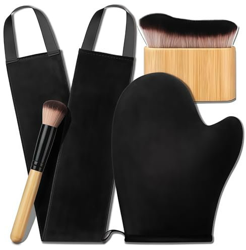 Yamobi Set di 4 guanti autoabbronzanti Set guanti applicatori autoabbronzanti con applicatore per la schiena, Pennello per autoabbronzante gambe guanto per abbronzatura, Nero