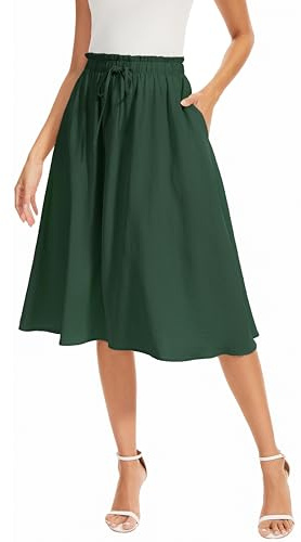 WUWUSKY 2026 Nouveau Jupe Courte d'Été pour Femme Jupes Midi Décontractée avec Cordon de Serrage 2 Poches et Ourlet à Volants, Vert foncé, XL