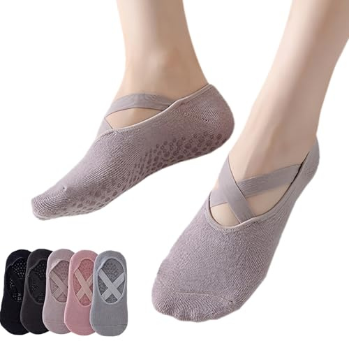 BellaGesundheit 5 Pairs of Yoga Socks Non-Slip for Women - Non-Slip Pilates Socks with Grip Knobs for Barre, Fitness, Dance and Home - Breathable Stopper Socks