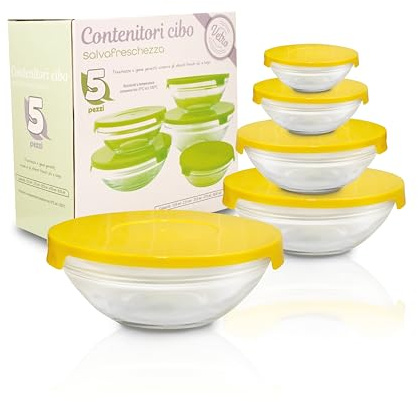 DETERMONDO Contenitori Ermetici in Vetro per Alimenti con Coperchio, 10 Pezzi Set Cucina Salvafreschezza, (5 contenitori e 5 coperchi) in diverse misure, perfetti per la tua schiscetta.