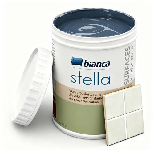 Bianca Stella Fliesenfarbe Ohne Schleifen - Wasserbasierter Parfümierter Fliesenlack für Badezimmer, Küche, Bodenfliesen, Wandfliesen - Marineblau, Glänzend, Kratzfest, Hochdeckend, 1000ml