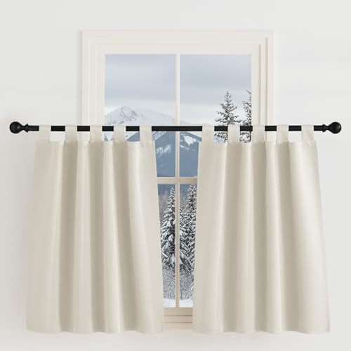 KGORGE Cortinas Cocina Cortas para Ventanas, Cortinas Termicas Opacas con Trabillas 2 Piezas para Dormitorio/Comedor,90x110cm(AnxAl),Beige Claro