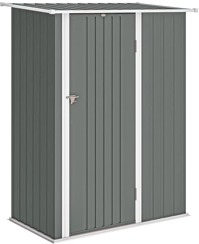 Outsunny Casetta da Giardino Porta Bloccabile 142x86x189 cm Grigio Chiaro