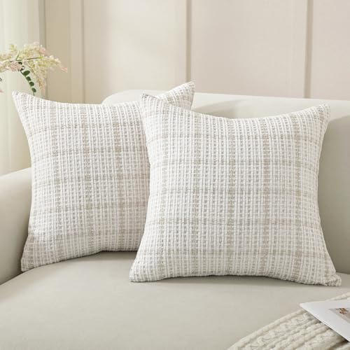 YSTELLAA Funda Cojin 40x40 Doble Cara Cuadros, Juego De 2, Blanco Roto | Suave Fundas Cojines, Doble Cara con la Misma Tela, Cremallera Invisible, Sofa Decoracion para Sofá Silla Cama Sala