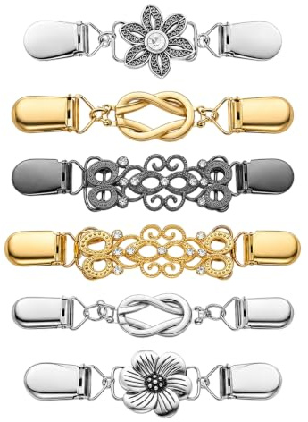 FrostyFlair Lot de 6 Clips de Serrage pour Femme, Clip pour Cardigan, Clips de Bretelles, resserre-Ceinture pour Pantalon, Clips de Taille pour Ajuster, Clip pour Chemise, Clip pour écharpe, Clips