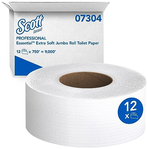 Scott Essential Jumbo Toilet Paper (07304), High Capacity JRT Commercial Toilet Paper, 2-Ply, White, 750' / Roll, 12 Rolls/Case
