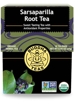Buddha Teas - Organic Sarsaparilla Root Tea - Herbal Tea - Digestion & Skin Health - With Antioxidants & Minerals - Clean Ingredients - Caffeine Free - OU Kosher - 18 Tea Bags (Pack of 1)