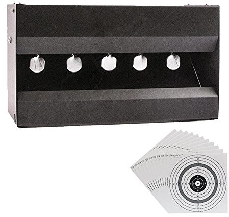 shoot-club24 Silhouettenkasten Knock Over Resetting Target-Kasten Schießspiel Biathlonspiel inklusive 100 ShoXx.® Zielscheiben 14x14cm