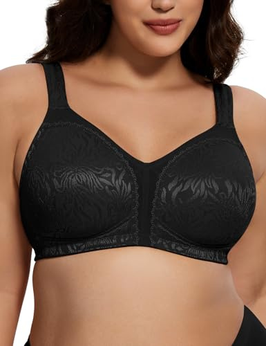 Deyllo Damen Vollschalen Minimizer BH Nicht Bügel Große Größen BH Klassischer (Schwarz,110C)