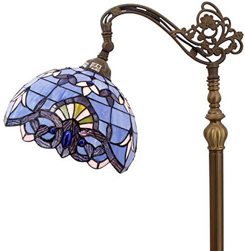 WERFACTORY Tiffany Floor Lamp Blue Purple Stained Glass Baroque Arched Lamp 12X18X64 Inches Gooseneck Adjustable Corner Standing Reading Light Decor Bedroom Living Room S003C Series