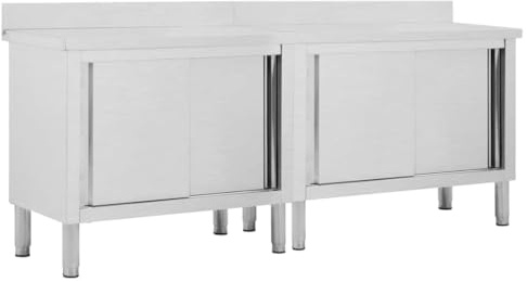 vidaXL Arbetsbänk med skjutdörrar 2 st 200x50x(95-97) cm rostfritt stål