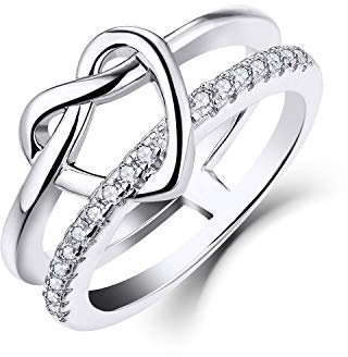 JO WISDOM Mujer Anillo de Compromiso de Plata de ley 925,Anillo Corazón Infinito Amplio con Circonita AAA