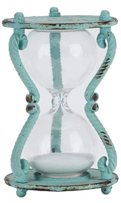 SOFFEE DESIGN Rustic 6-Minute Hourglass Sand Timer, Vintage Distressed Sand Clock, Rustic Sand Watch with White Sand, Antique Sandglass for Home, Kitchen, Office Decor, Turquoise