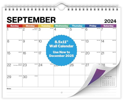 Dunwell 8.5x11 Small Wall Academic Calendar 2026-2027, July 2026 to December 2027, Monthly Hanging Calendar for Home Office & School, Hook for Wall or Lay Flat on Desk, Colorful