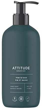ATTITUDE Liquid Hand Soap, EWG Verified, Plant and Mineral-Based, Dermatologically Tested, Vegan, Pine & Sage, 473 mL
