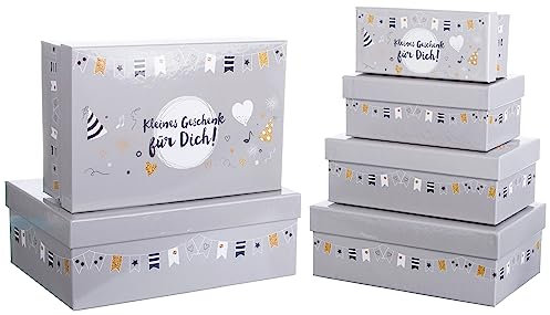 Brandsseller 6er Set Geschenkboxen Kleines Geschenk für Dich! | Aufbewahrungsboxen | Schachteln mit Deckel | Stabiler Karton mit Geburtstag Design Grau