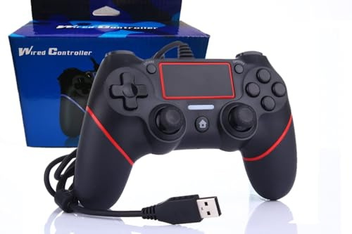 Intckwan Kabelgebunden Game Controller für PS-4 / Pro/Slim/Laptop/PC(win7/8/10), Wired Gamepad Joystick mit Vibration und Anti-Rutsch-Griff, Ergonomie(Schwarz & Rot)